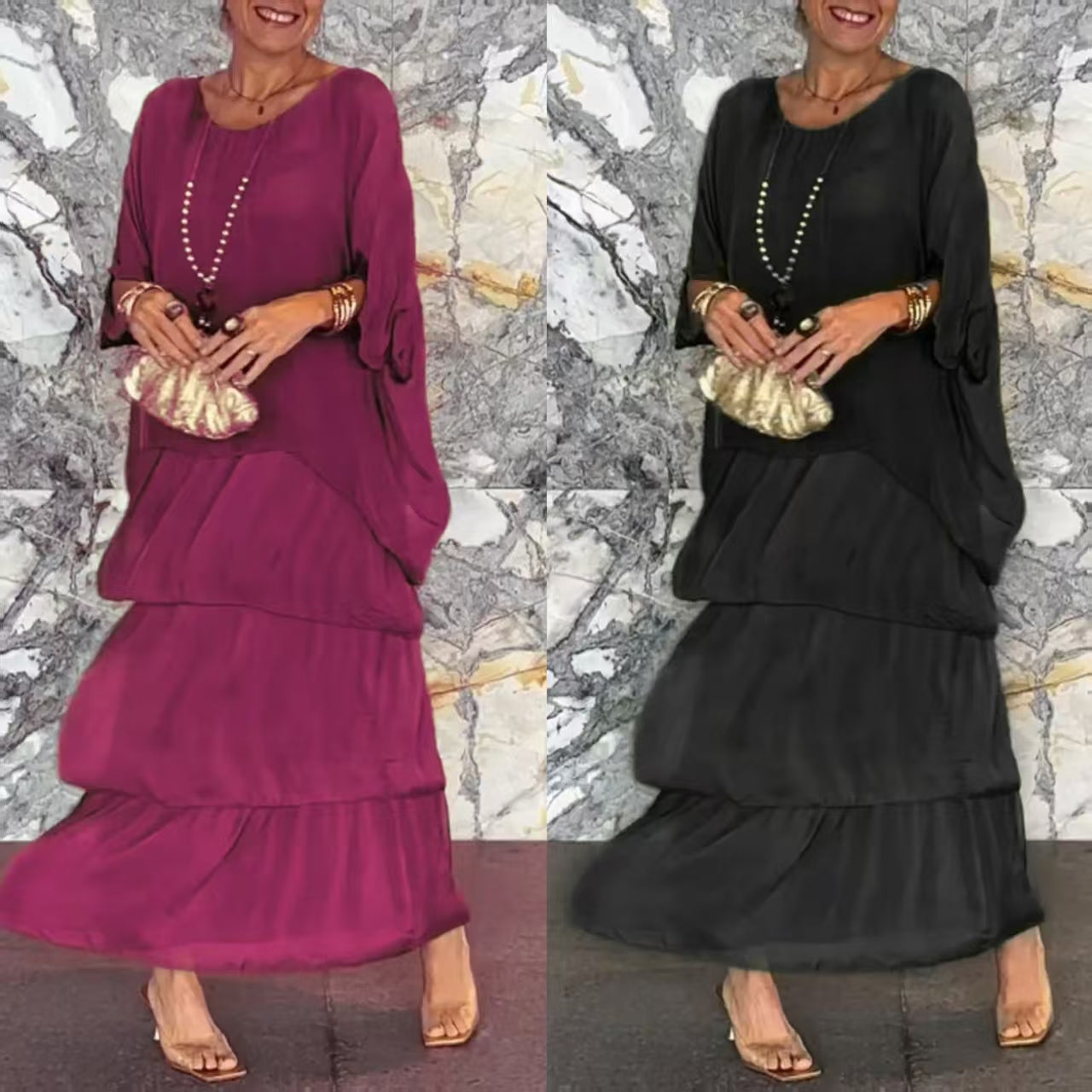 💎 -50% OFERTA LIMITADA! 💎 Vestido Maxi Artístico – Corte Largo, Design Batwing e Elegância Fluida