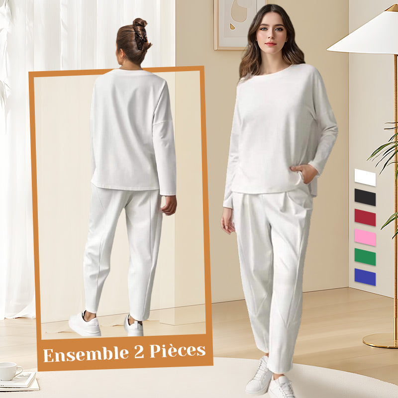 ✨️Conjunto de 2 peças: blusa de manga comprida e calças de gola redonda