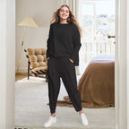 ✨️Conjunto de 2 peças: blusa de manga comprida e calças de gola redonda