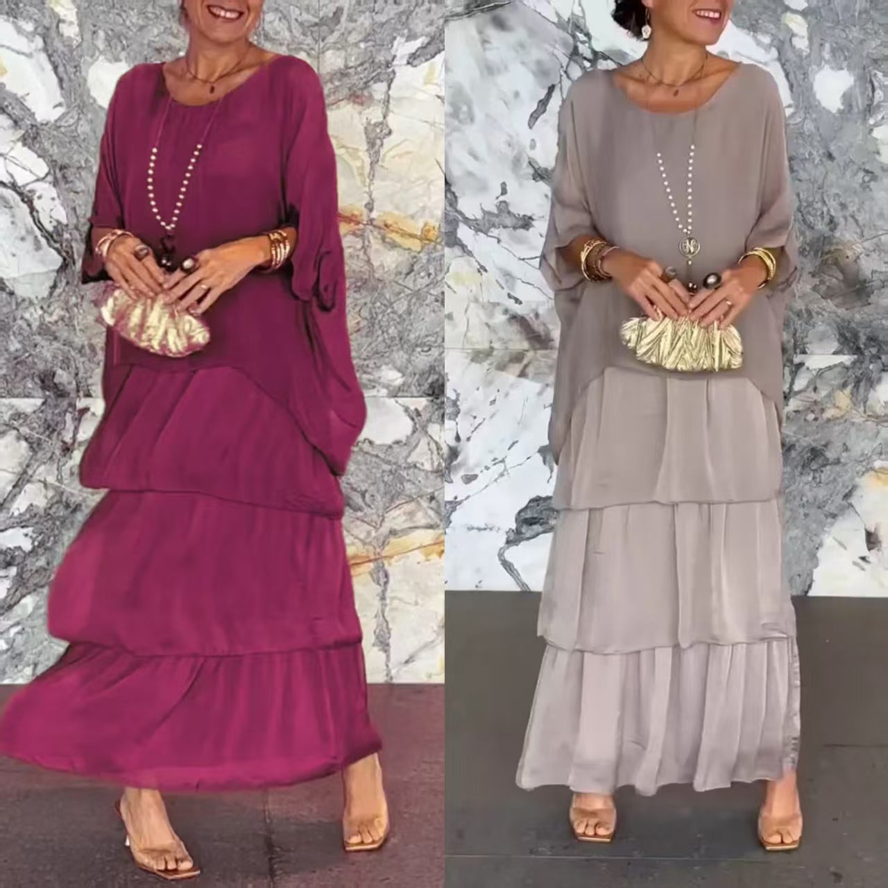 💎 -50% OFERTA LIMITADA! 💎 Vestido Maxi Artístico – Corte Largo, Design Batwing e Elegância Fluida