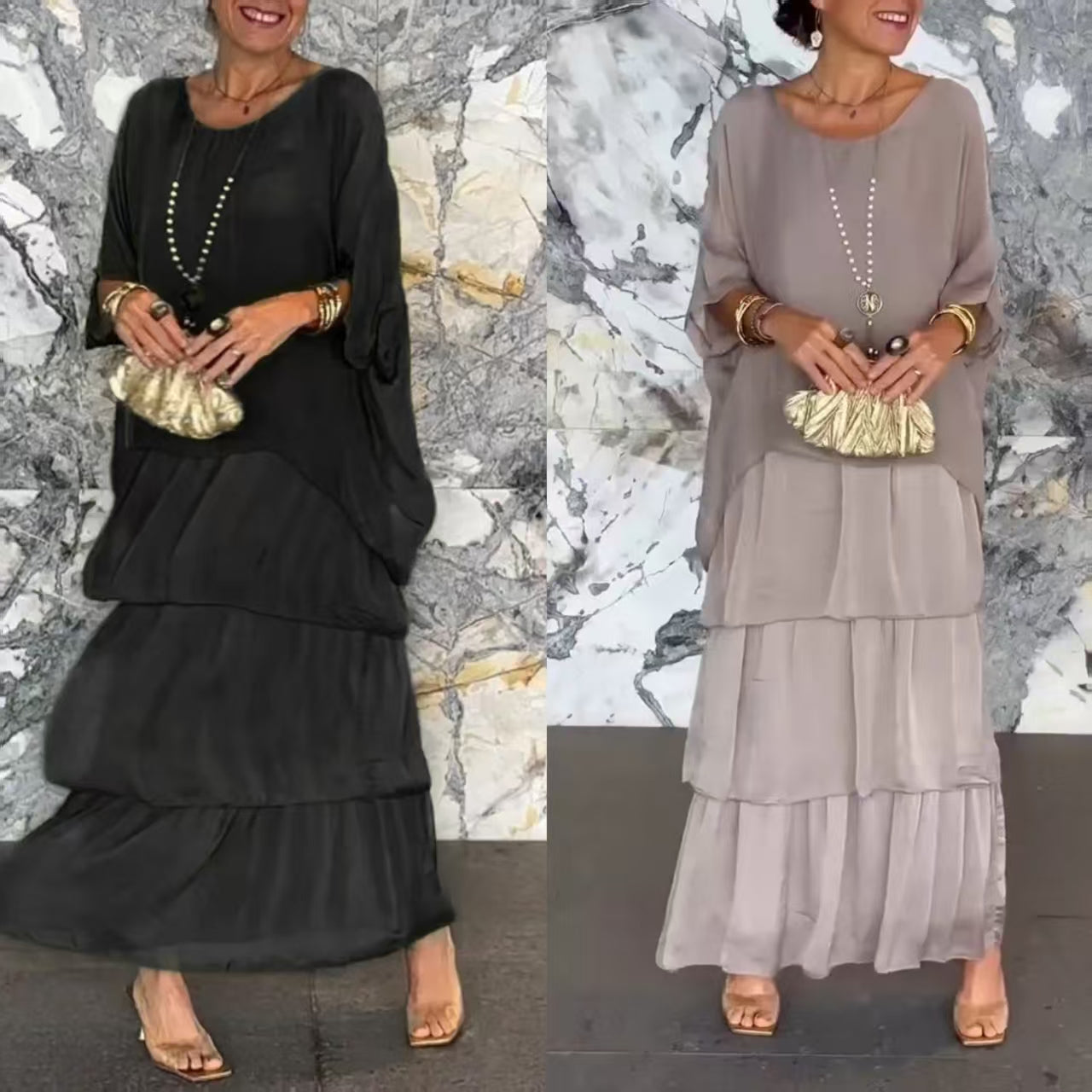 💎 -50% OFERTA LIMITADA! 💎 Vestido Maxi Artístico – Corte Largo, Design Batwing e Elegância Fluida