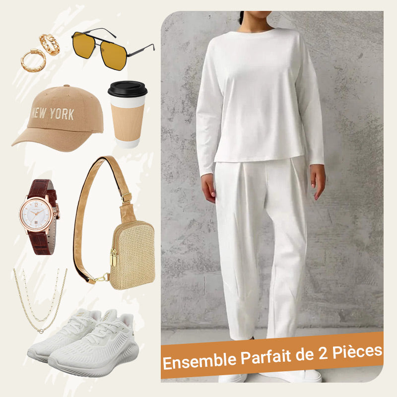 ✨️Conjunto de 2 peças: blusa de manga comprida e calças de gola redonda