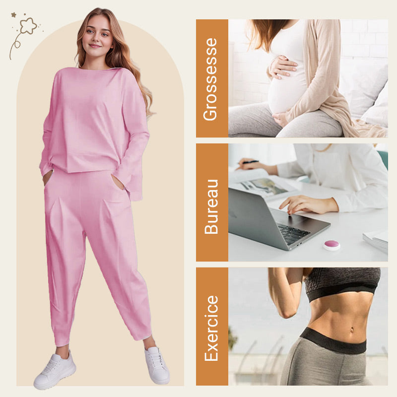 ✨️Conjunto de 2 peças: blusa de manga comprida e calças de gola redonda