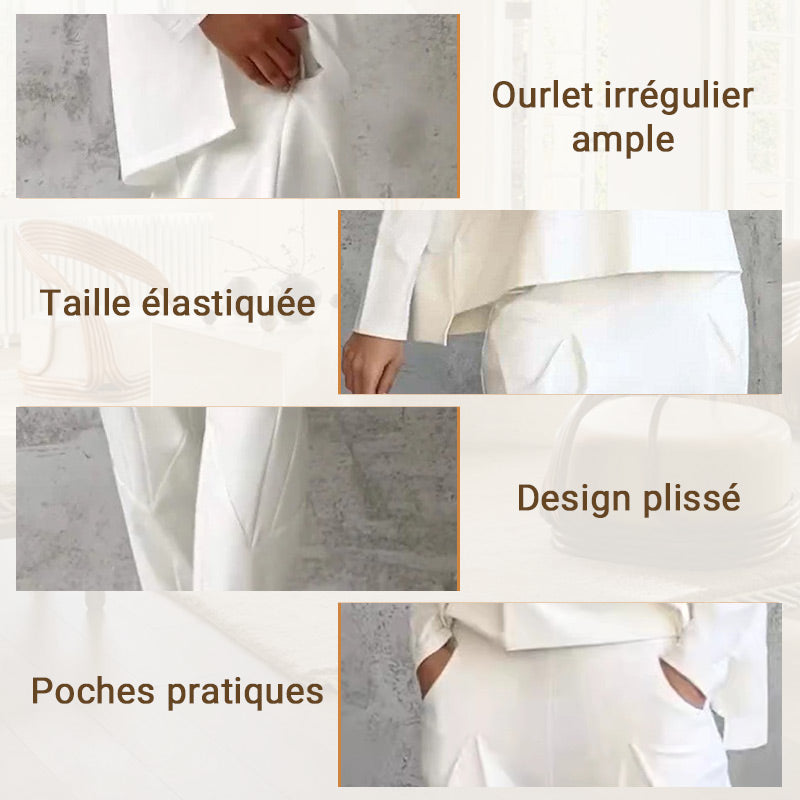 ✨️Conjunto de 2 peças: blusa de manga comprida e calças de gola redonda