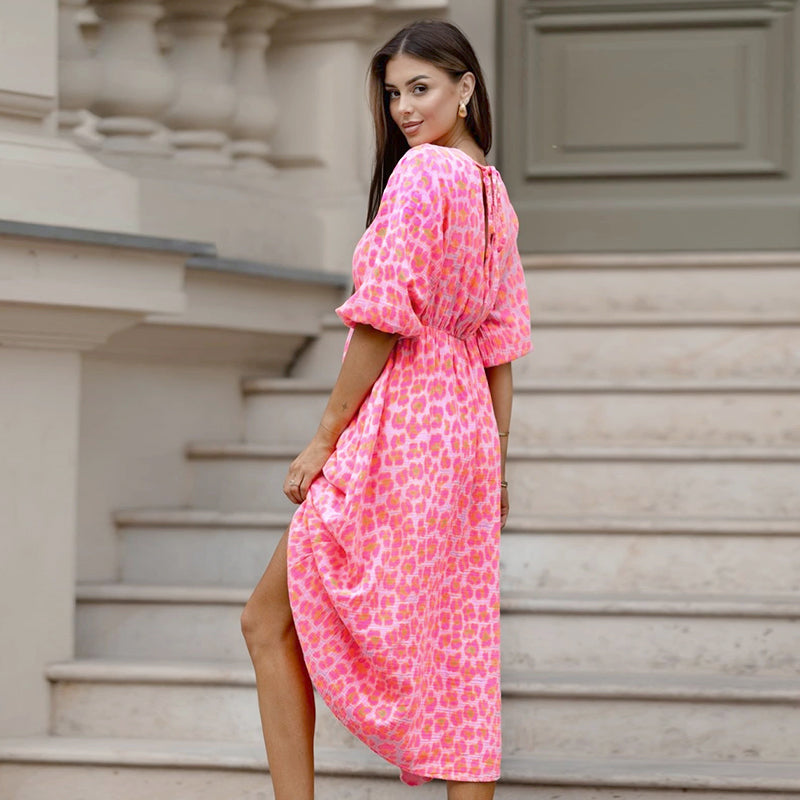 🏖️Promoção de Verão: 50% de DESCONTO!!🎀Vestido estampado com decote em V para mulher