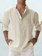 🔥50% de desconto🔥Camisa de manga comprida para homem, em algodão e linho