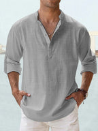 🔥50% de desconto🔥Camisa de manga comprida para homem, em algodão e linho