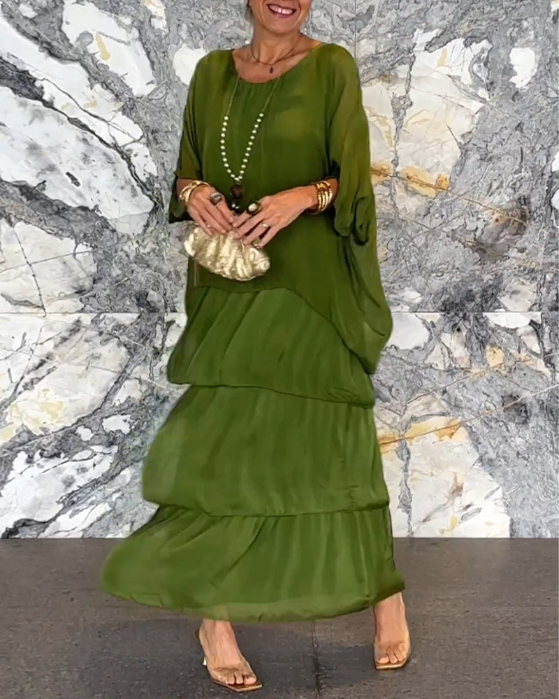 💎 -50% OFERTA LIMITADA! 💎 Vestido Maxi Artístico – Corte Largo, Design Batwing e Elegância Fluida