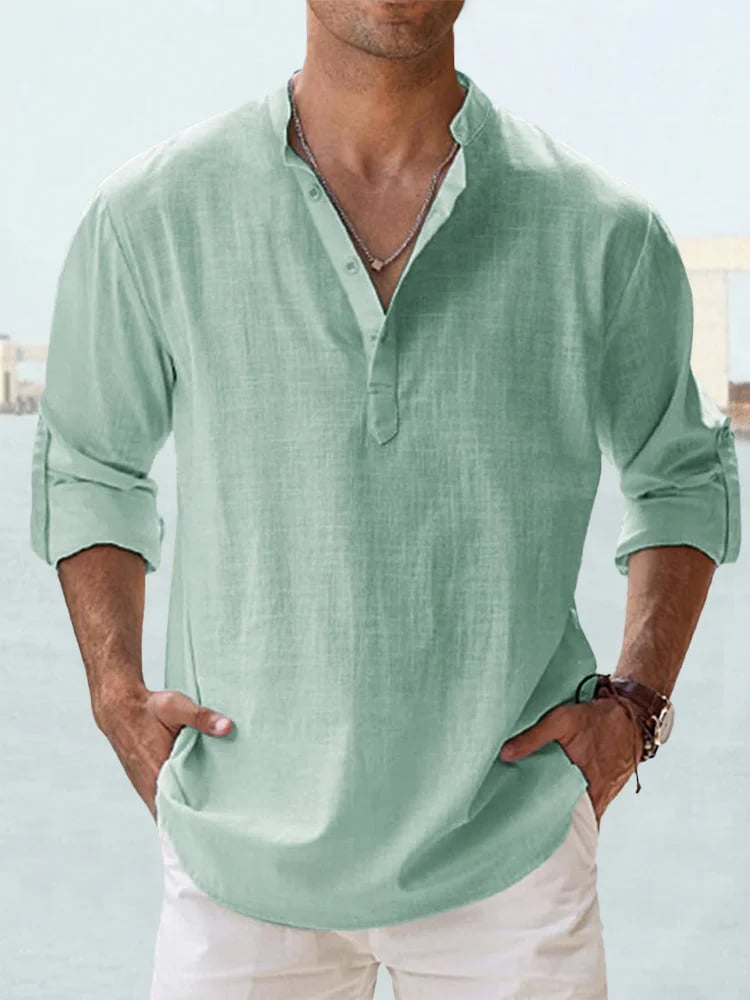 🔥50% de desconto🔥Camisa de manga comprida para homem, em algodão e linho