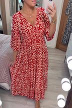 🔥Desconto sazonal de 50%🔥Vestido às flores com decote em V