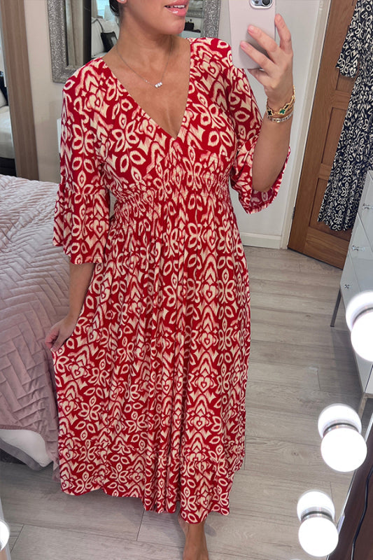 🔥Desconto sazonal de 50%🔥Vestido às flores com decote em V