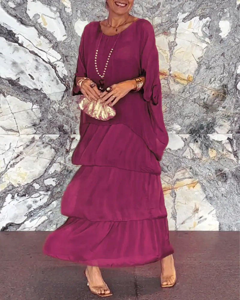 💎 -50% OFERTA LIMITADA! 💎 Vestido Maxi Artístico – Corte Largo, Design Batwing e Elegância Fluida