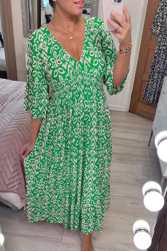 🔥Desconto sazonal de 50%🔥Vestido às flores com decote em V