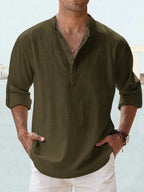 🔥50% de desconto🔥Camisa de manga comprida para homem, em algodão e linho