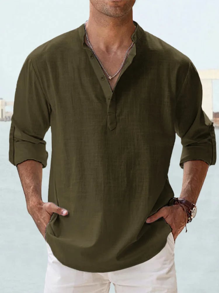🔥50% de desconto🔥Camisa de manga comprida para homem, em algodão e linho