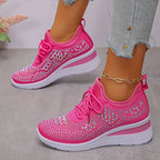 🔥🔥Último dia da promoção, aproveite 49 % de desconto🔥 Sapatilhas ortopédicas respiráveis para mulher, estilo casual e moderno, decoradas com strass incrustados.