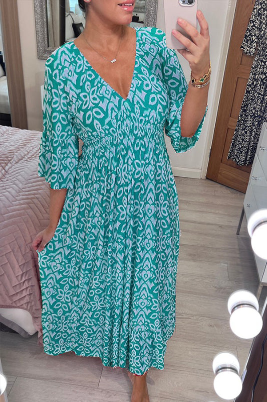 🔥Desconto sazonal de 50%🔥Vestido às flores com decote em V