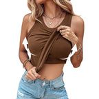 🔥Promoção - 64% de desconto✨Top de malha canelada para mulher com sutiã integrado