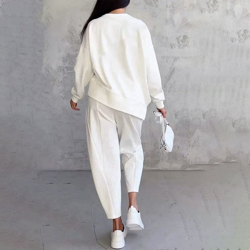 ✨️Conjunto de 2 peças: blusa de manga comprida e calças de gola redonda