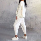 ✨️Conjunto de 2 peças: blusa de manga comprida e calças de gola redonda