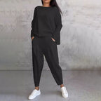 ✨️Conjunto de 2 peças: blusa de manga comprida e calças de gola redonda