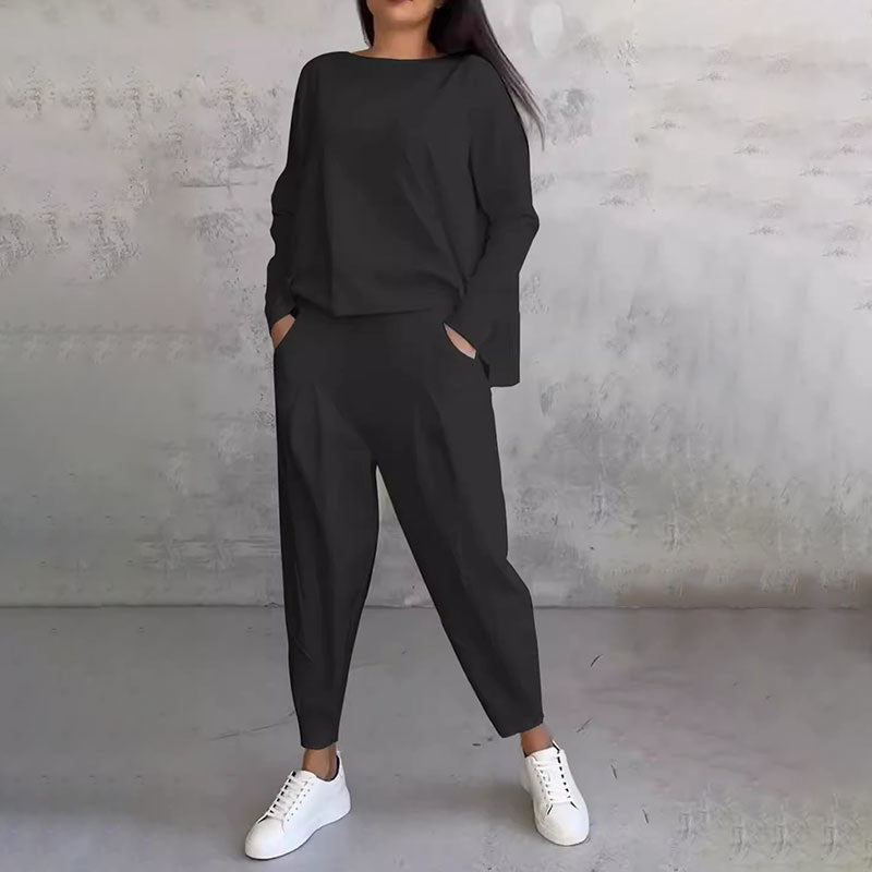 ✨️Conjunto de 2 peças: blusa de manga comprida e calças de gola redonda