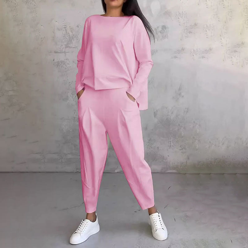 ✨️Conjunto de 2 peças: blusa de manga comprida e calças de gola redonda