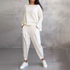 ✨️Conjunto de 2 peças: blusa de manga comprida e calças de gola redonda