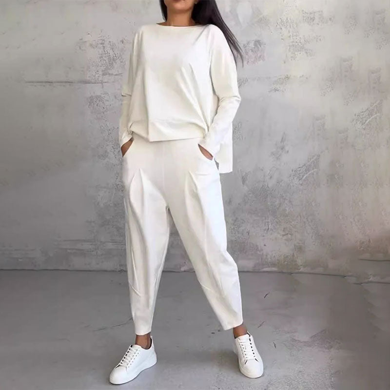 ✨️Conjunto de 2 peças: blusa de manga comprida e calças de gola redonda