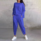 ✨️Conjunto de 2 peças: blusa de manga comprida e calças de gola redonda