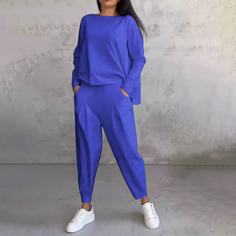 ✨️Conjunto de 2 peças: blusa de manga comprida e calças de gola redonda