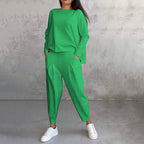 ✨️Conjunto de 2 peças: blusa de manga comprida e calças de gola redonda
