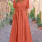 🌷50% de desconto na primavera🌷Vestidos longos de manga curta com decote em V para mulher