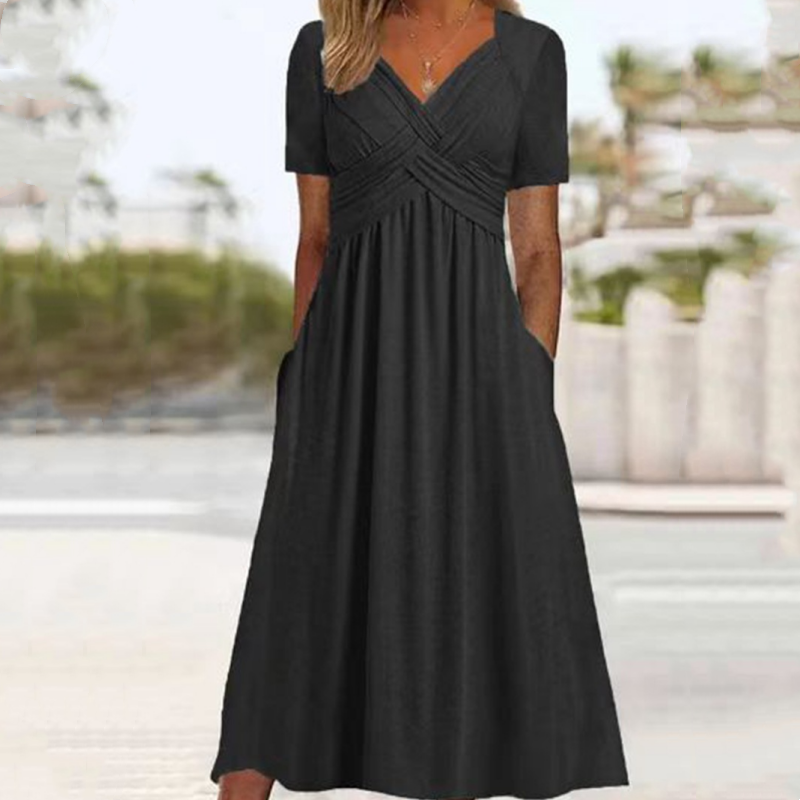 🌷50% de desconto na primavera🌷Vestidos longos de manga curta com decote em V para mulher