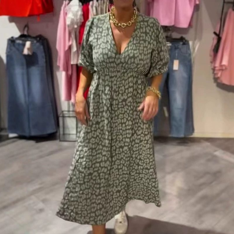 🏖️Promoção de Verão: 50% de DESCONTO!!🎀Vestido estampado com decote em V para mulher