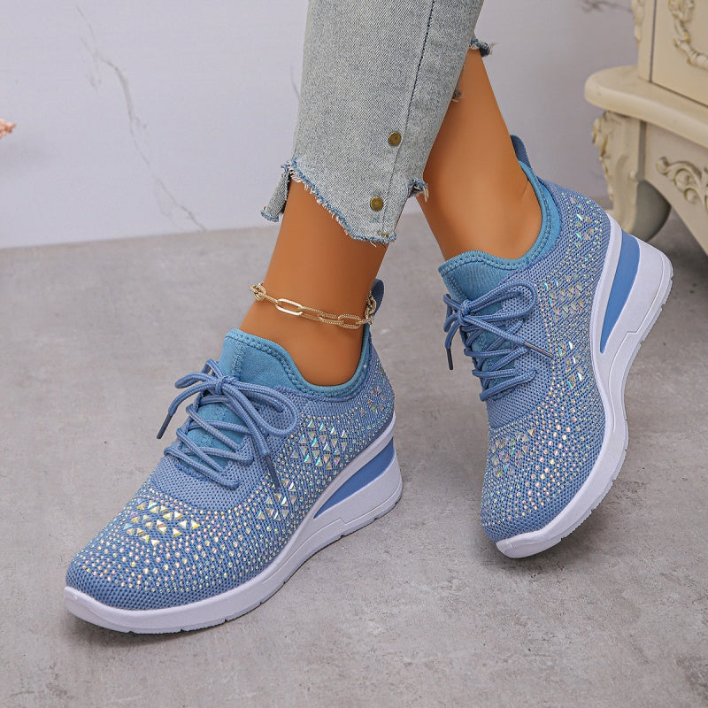 🔥🔥Último dia da promoção, aproveite 49 % de desconto🔥 Sapatilhas ortopédicas respiráveis para mulher, estilo casual e moderno, decoradas com strass incrustados.