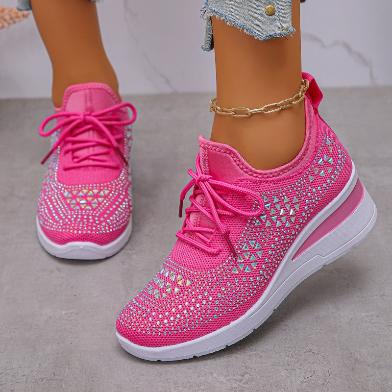 🔥🔥Último dia da promoção, aproveite 49 % de desconto🔥 Sapatilhas ortopédicas respiráveis para mulher, estilo casual e moderno, decoradas com strass incrustados.