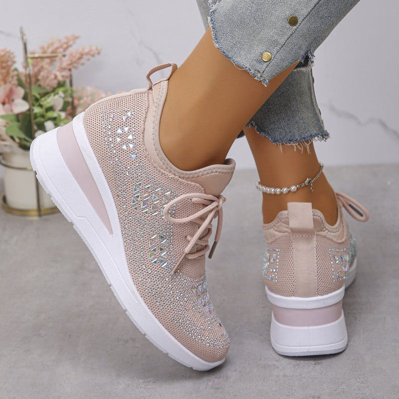 🔥🔥Último dia da promoção, aproveite 49 % de desconto🔥 Sapatilhas ortopédicas respiráveis para mulher, estilo casual e moderno, decoradas com strass incrustados.