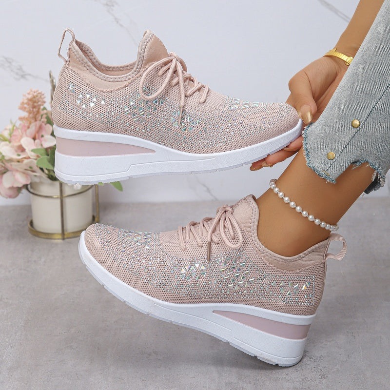 🔥🔥Último dia da promoção, aproveite 49 % de desconto🔥 Sapatilhas ortopédicas respiráveis para mulher, estilo casual e moderno, decoradas com strass incrustados.