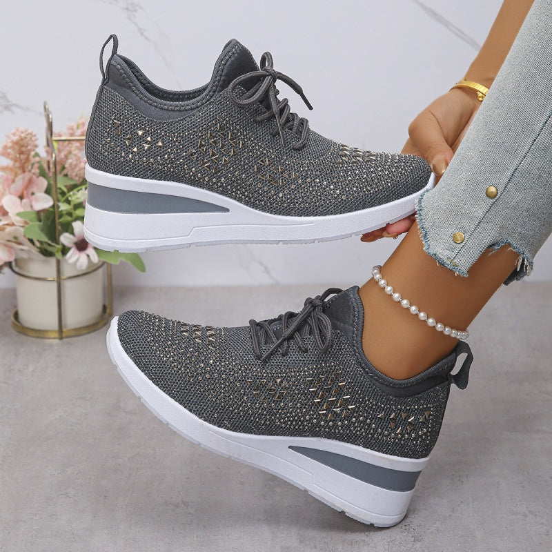 🔥🔥Último dia da promoção, aproveite 49 % de desconto🔥 Sapatilhas ortopédicas respiráveis para mulher, estilo casual e moderno, decoradas com strass incrustados.