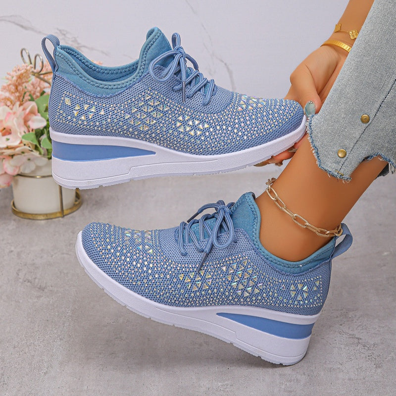 🔥🔥Último dia da promoção, aproveite 49 % de desconto🔥 Sapatilhas ortopédicas respiráveis para mulher, estilo casual e moderno, decoradas com strass incrustados.