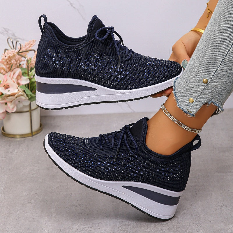 🔥🔥Último dia da promoção, aproveite 49 % de desconto🔥 Sapatilhas ortopédicas respiráveis para mulher, estilo casual e moderno, decoradas com strass incrustados.