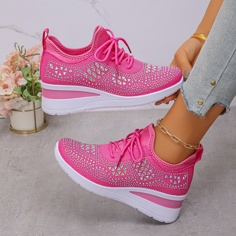 🔥🔥Último dia da promoção, aproveite 49 % de desconto🔥 Sapatilhas ortopédicas respiráveis para mulher, estilo casual e moderno, decoradas com strass incrustados.