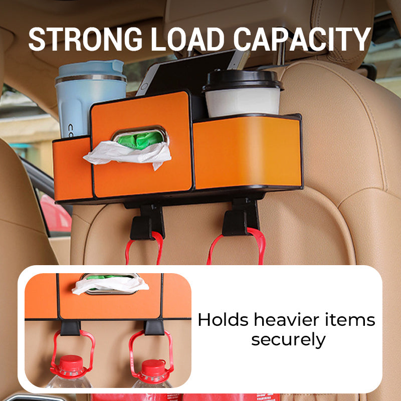 Multi-Functional Car Seat Back Storage Box with Hooks