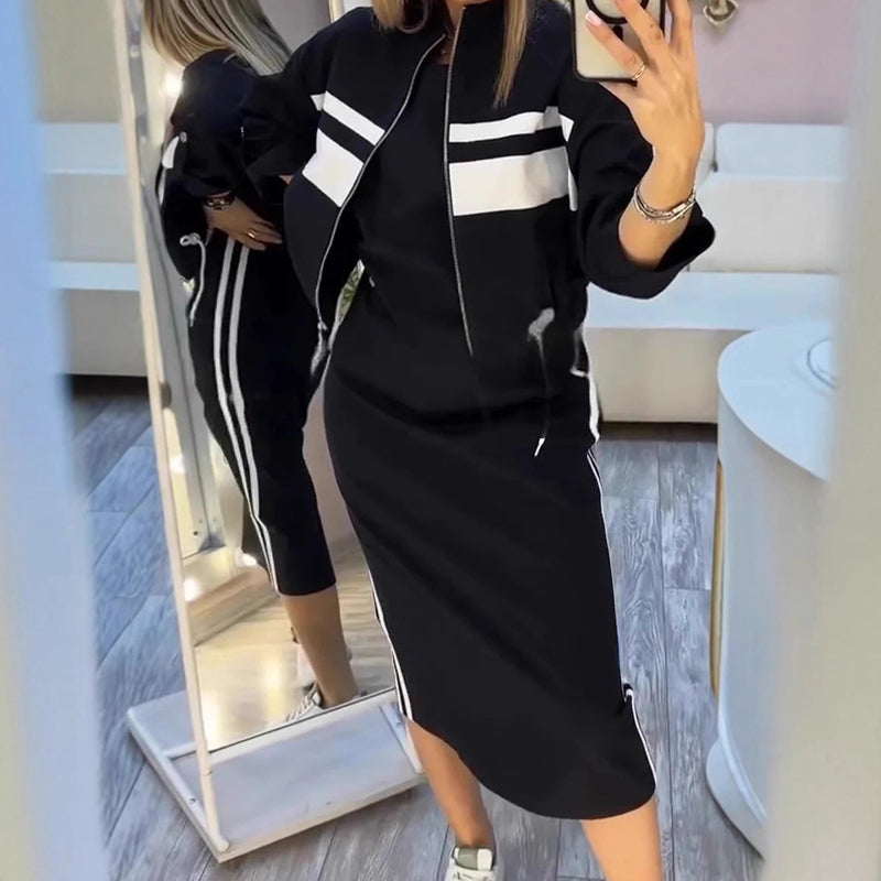 💖 Conjunto de casaco e vestido com gola alta para mulher
