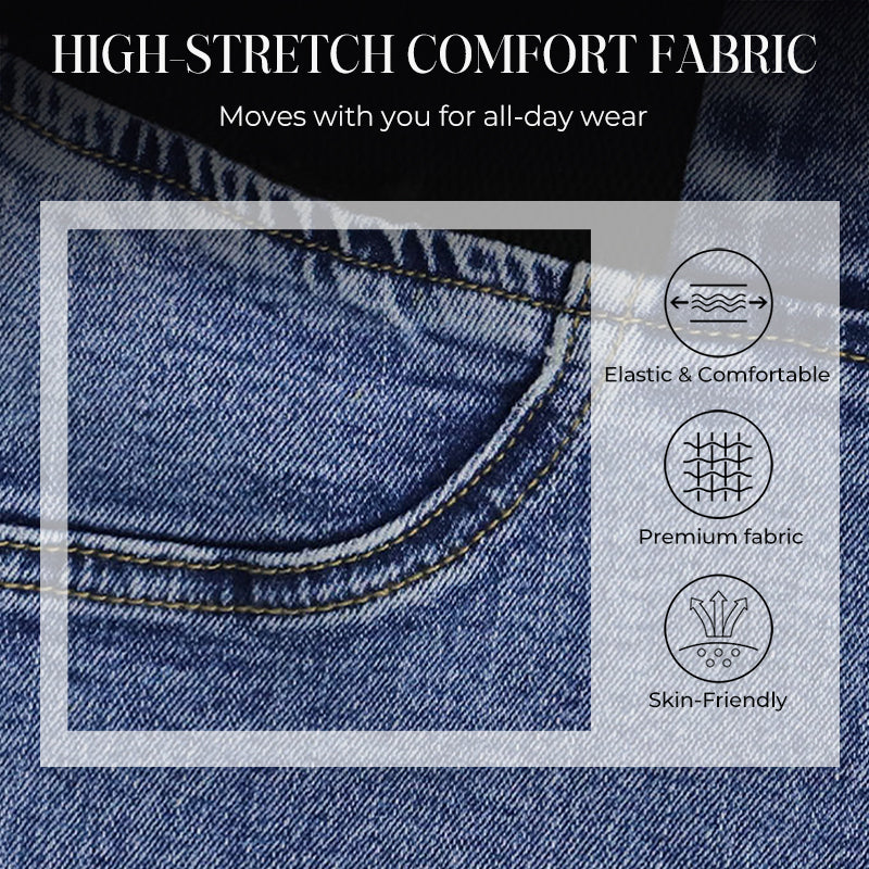 👖Calças de ganga largas de cintura alta e elásticas – Ligeiro efeito modelador na zona da barriga, tecido elástico e confortável. Corte largo que favorece a silhueta. Perfeitas para o dia a dia. 🌸✨