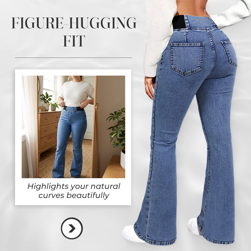 👖Calças de ganga largas de cintura alta e elásticas – Ligeiro efeito modelador na zona da barriga, tecido elástico e confortável. Corte largo que favorece a silhueta. Perfeitas para o dia a dia. 🌸✨