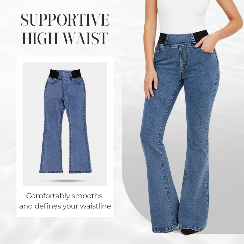 👖Calças de ganga largas de cintura alta e elásticas – Ligeiro efeito modelador na zona da barriga, tecido elástico e confortável. Corte largo que favorece a silhueta. Perfeitas para o dia a dia. 🌸✨
