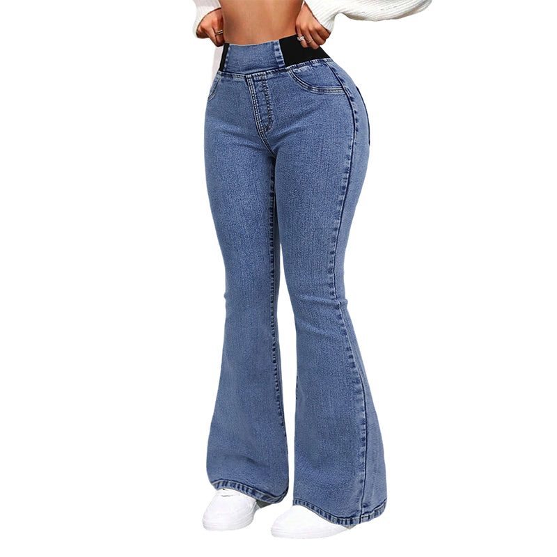 👖Calças de ganga largas de cintura alta e elásticas – Ligeiro efeito modelador na zona da barriga, tecido elástico e confortável. Corte largo que favorece a silhueta. Perfeitas para o dia a dia. 🌸✨