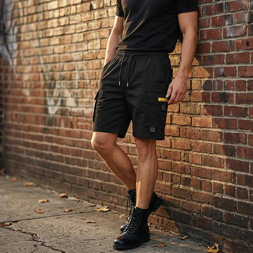 Calções cargo casuais para homem com cordão na cintura
